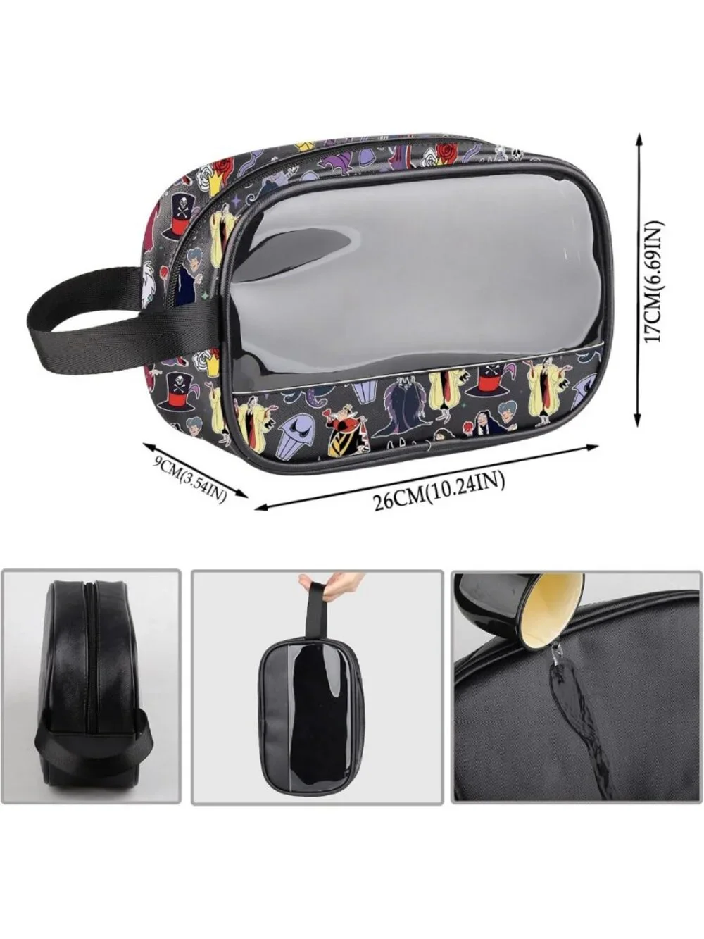 Clear Makeup Bag with Handle - Villains Inspired PU Leather Cosmetic Organizer